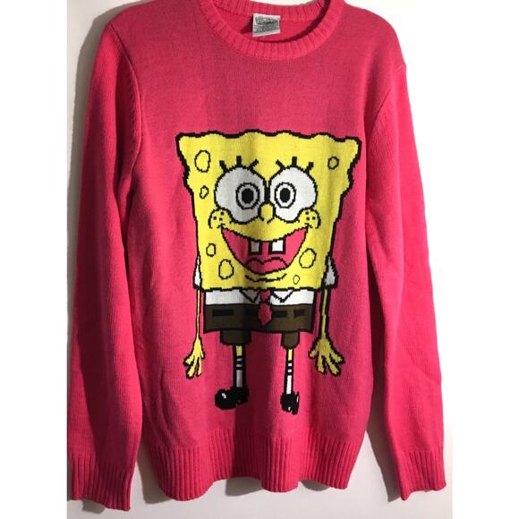 SpongeBob Square Pants Pink Knit Crewneck Sweater Size Small Nickelodeon Soft - Picture 2 of 6